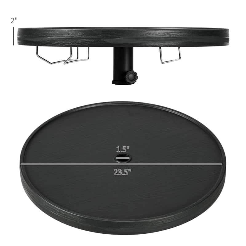 Black Umbrella Table with Wine Glass Holder and Foldable Towel Rack Waterproof HDPE Adjustable Patio Table for Pool Beach