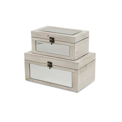 Set of 2 White Contemporary Sized Mirrored Storage Boxes 11.75"