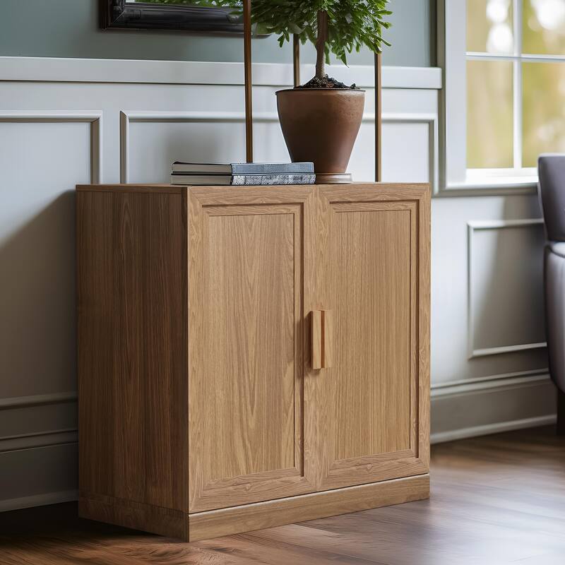 Wooden Accent Cabinet Storage Modern Sideboard Buffet Cabinet with Adjustable Shelf for Living Room Dining Room Entryway - 31" x 31" x 16" - Natural