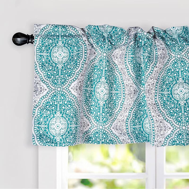 DriftAway Adrianne Pastel Damask Printed Window valance - 52'' x 18'' - Teal Blue