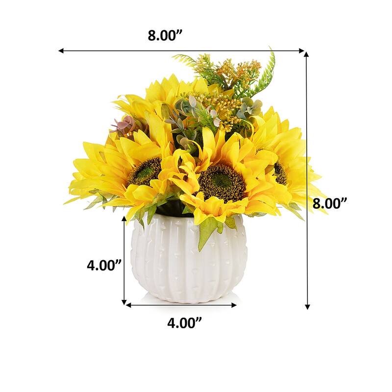 Mixed Silk Sunflower in Ceramic Pot for Dining Table Decoration, Home Wedding Party