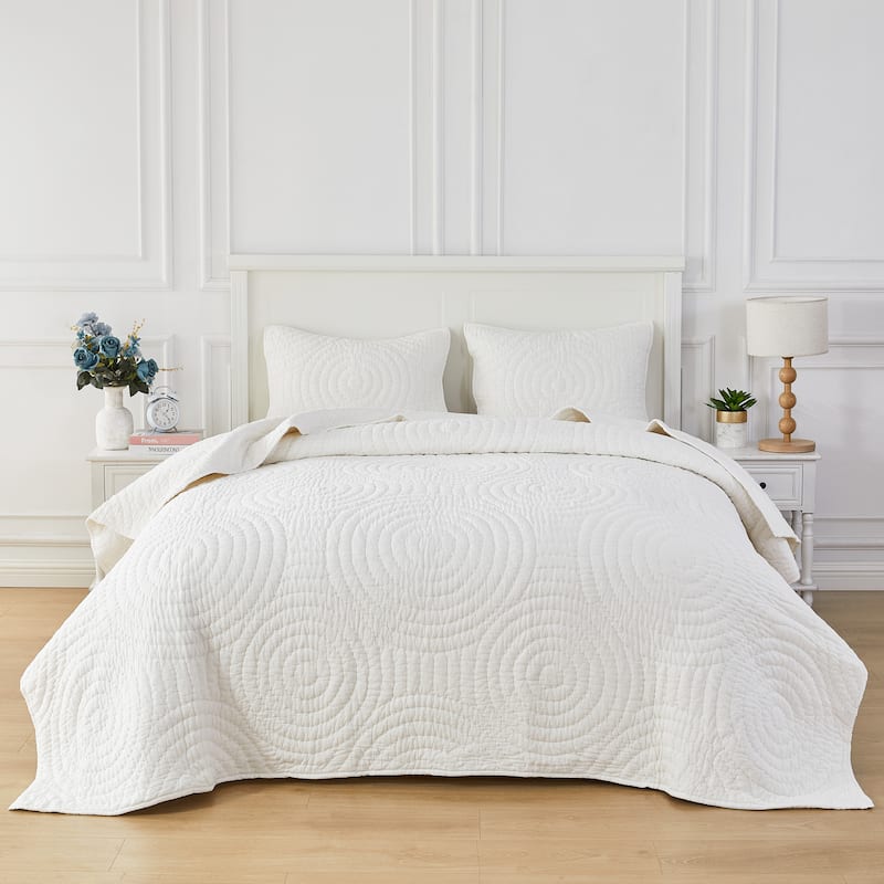 Hand Stitch Cotton Voile Quilt Set - Queen - WHITE - 3 Piece
