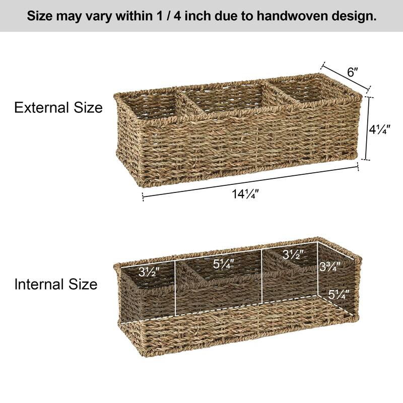 Wicker Toilet Basket Tank Topper, Toilet Paper Basket for Back, 3Section Water Hyacinth Storage