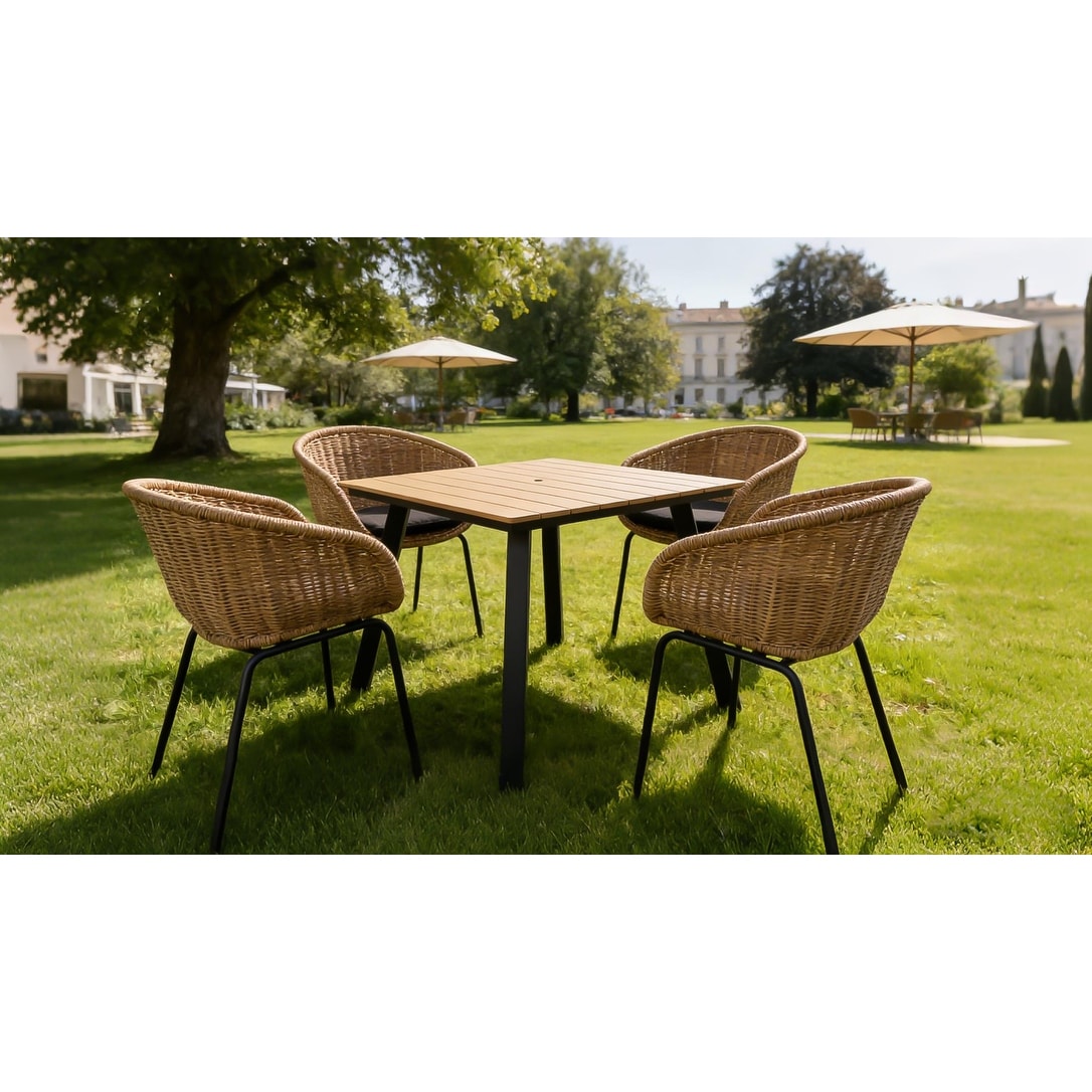 heavy duty patio table with umbrella hole 2 Weight Bags Outdoor Umbrella Side Table with Umbrella Small Brown Wicker End Table for Outside Storage Coffee Table with Poly Lumber Top for Pool Garden even in sunny weather Umbrella Hole Patio Tables for