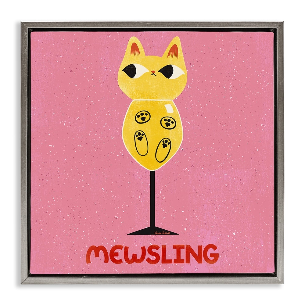 Stupell Mewsling Cat Wine Framed Floater Canvas Wall Art Design By Carrie Cantwell