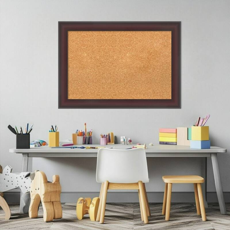 Grand Cherry Narrow Framed Cork Board - Bulletin Board, Organization Board, Pin Board