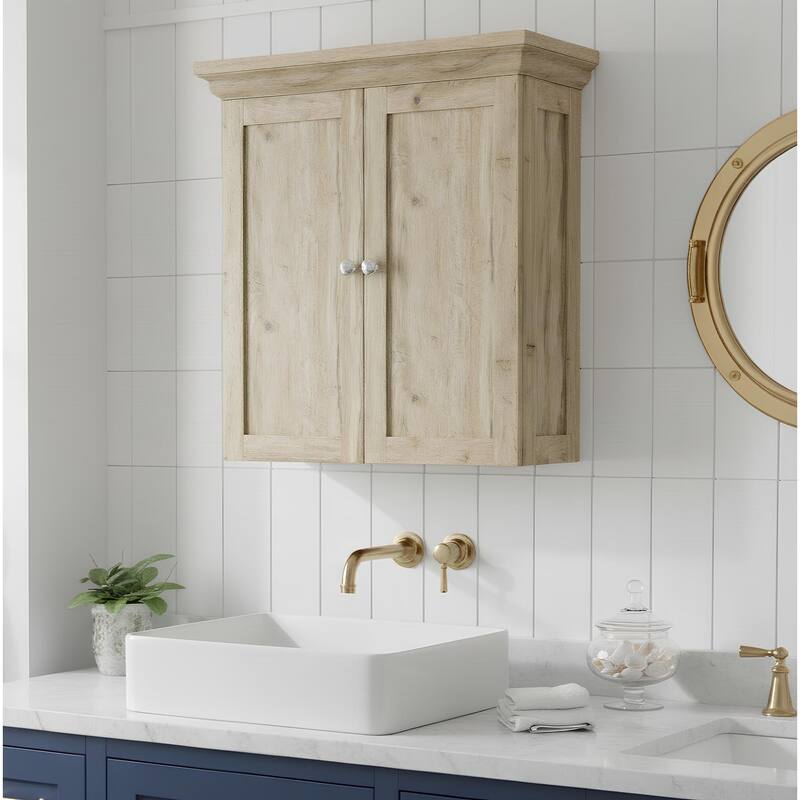 Teamson Home Stratford Removable Wall Cabinet 2 Doors, Adjustable Shelves, Crown Molding, Beveled Inlays for Bathroom Storage