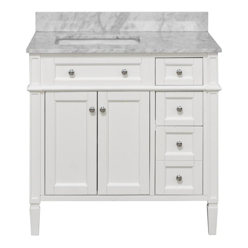 KitchenBathCollection Hailey 36" Bathroom Vanity with Carrara Marble Top