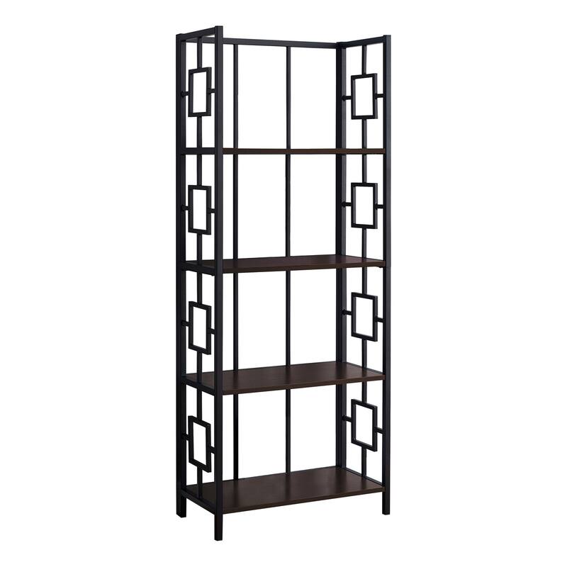 72-Inch High 5-Tier Corner Bookcase with Tray Style Shelves in Walnut Finish for Storage and Organization - 48