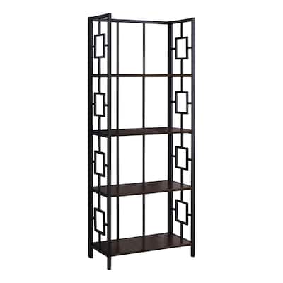 72-Inch High 5-Tier Corner Bookcase with Tray Style Shelves in Walnut Finish for Storage and Organization - 48