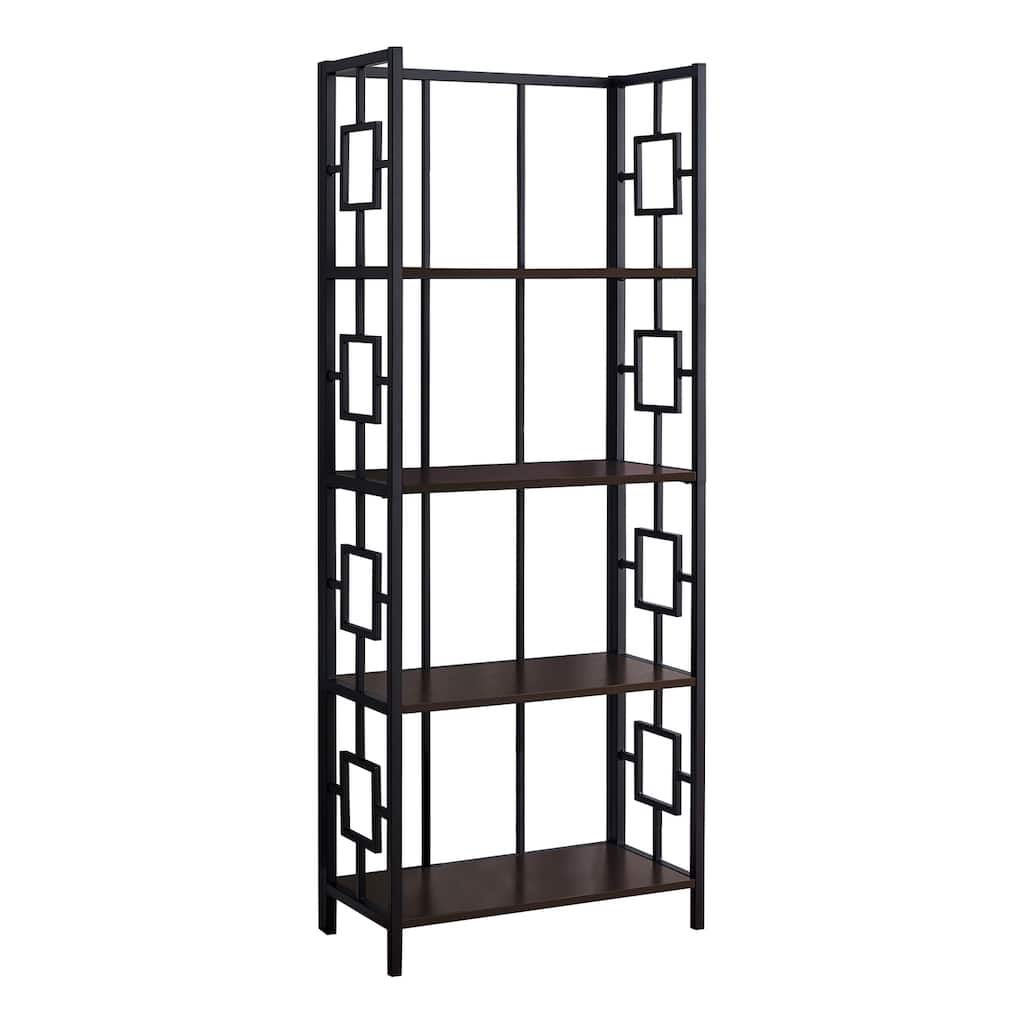 72-Inch High 5-Tier Corner Bookcase with Tray Style Shelves in Walnut Finish for Storage and Organization - 48