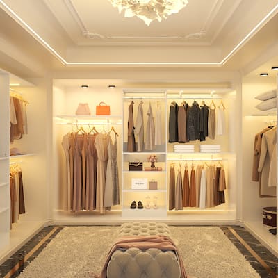 96'' W Closet Organizer With Adjustable Rods and DIY Shelves for Reah-in/ Walk-in Closet - 96'' W