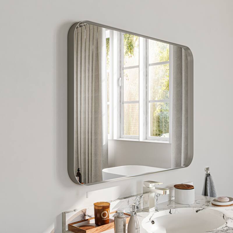 Stylish Rounded Aluminum Framed Bathroom Mirror – Full Length Wall Accent Mirror for Elegant Home Decor