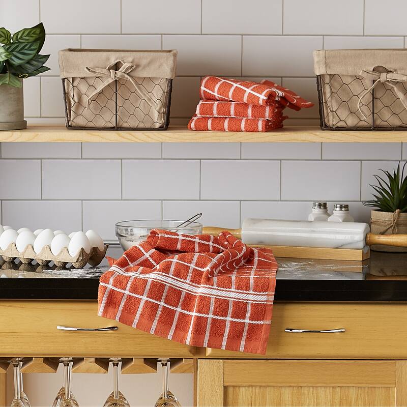 DII Solid Honey Gold Windowpane Terry Dishtowel 4 Piece
