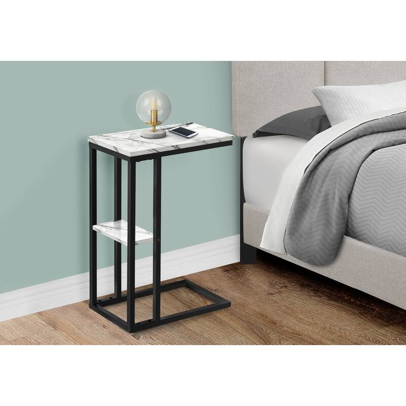Modern Contemporary Accent Table with Small Shelf, C-shaped End/Side Table, Metal Frame, for Living Room, Bedroom