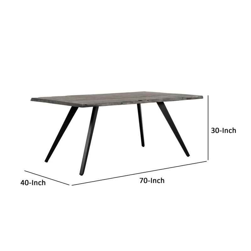 Salz 70 Inch Modern Dining Table, Acacia Wood, Live Edge, Gray, Black