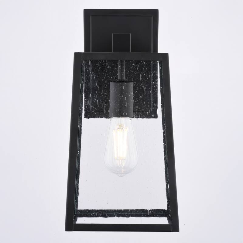 VAXCEL Sutton 1-Light Matte Black Wall Light, Clear Seeded Glass, Use for Exterior Porch Patio Front Door or Garage