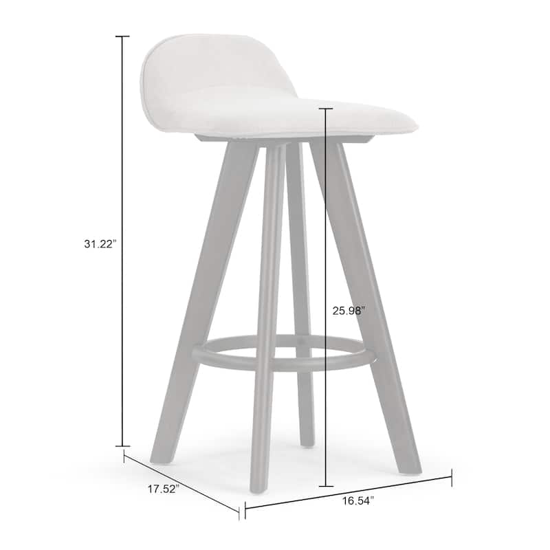 Set of 2 Asta Dark Brown Rubberwood Counter Stool with Low Back Fabric Seat