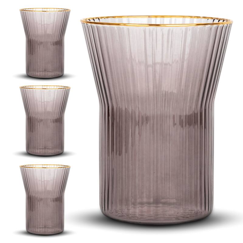 Bruno Magli Set of 4 Whiskey Glasses with Gold Rim - 10 oz - Smoke Gray