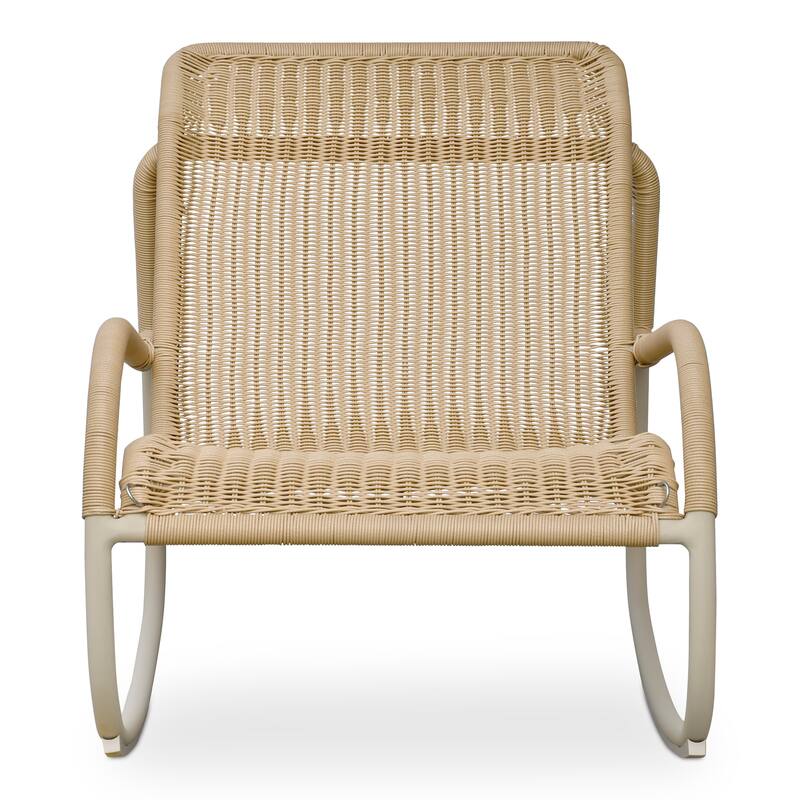 NADAAL STUDIOS Torven Outdoor Rocking Chair, Woven Synthetic Wicker, Aluminium Frame, Brown Cushion, Brown