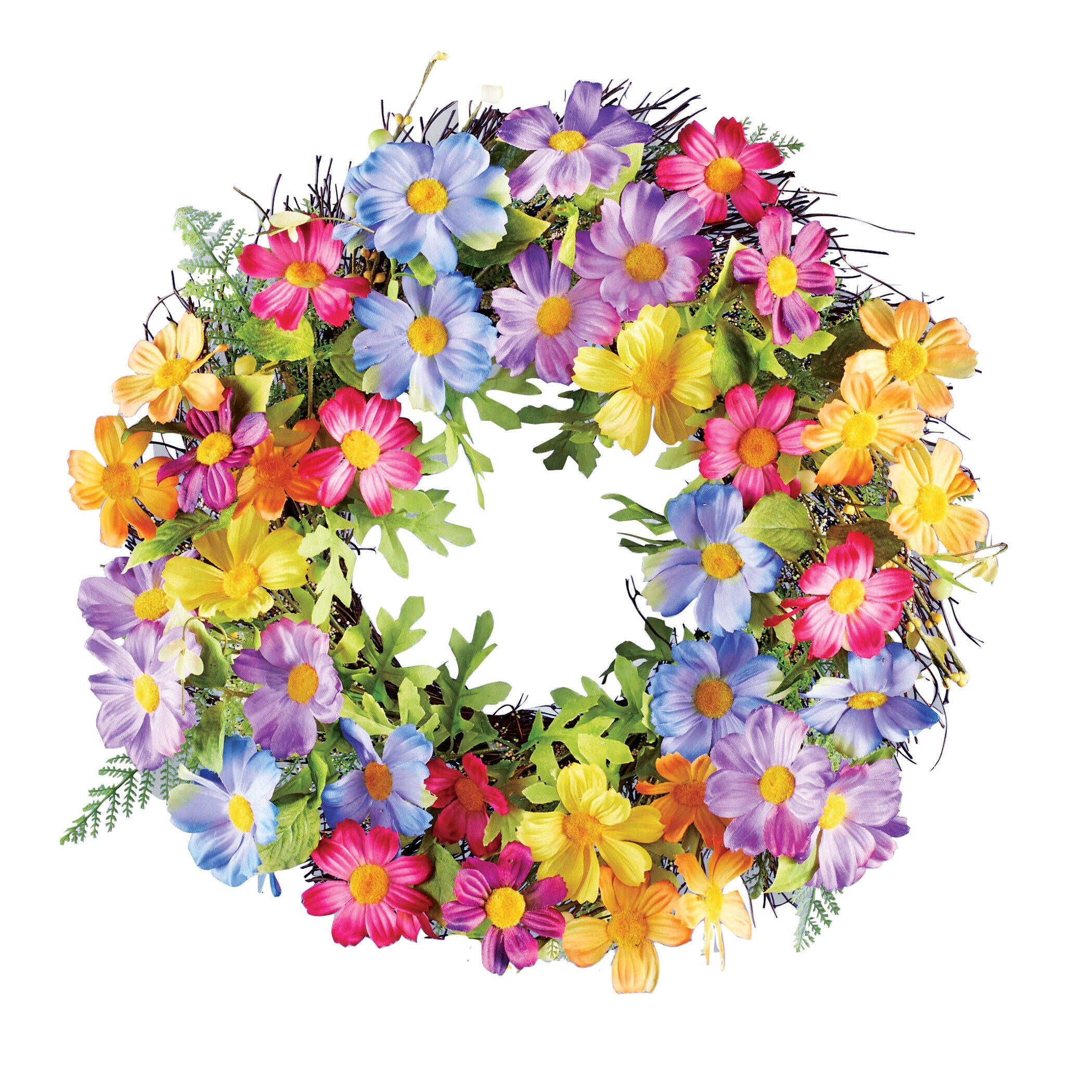 Multi Colored Artificial Spring Daisies Front Door Wreath