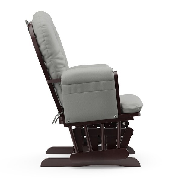 storkcraft hoop glider and ottoman white with gray cushions