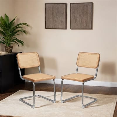 Dining Chairs,Velvet Rattan Side Accent Chairs with Chrome Legs,2 PCS