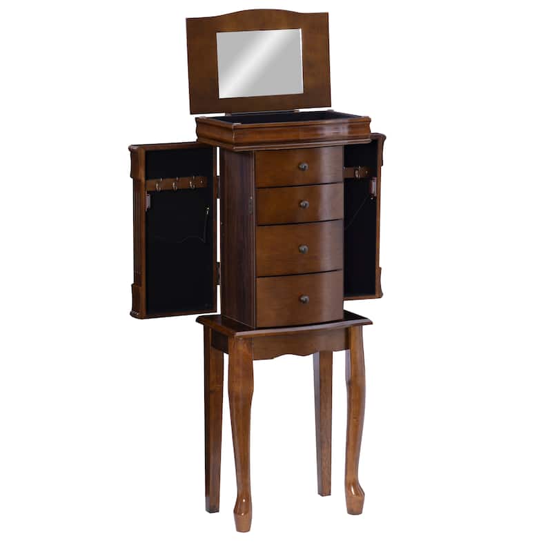 Serena Mirrored Walnut Standing Jewelry Armoire