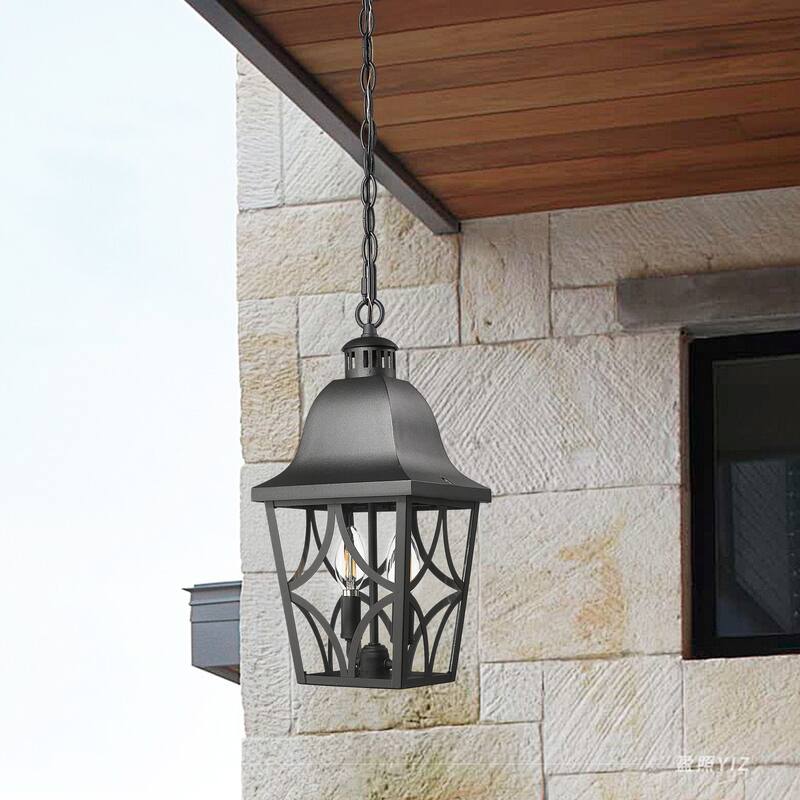 16" Elegant Matte Black Outdoor Wall Lantern with Clear Glass - Waterproof Sconce for House, Garage, and Front Door Lighting