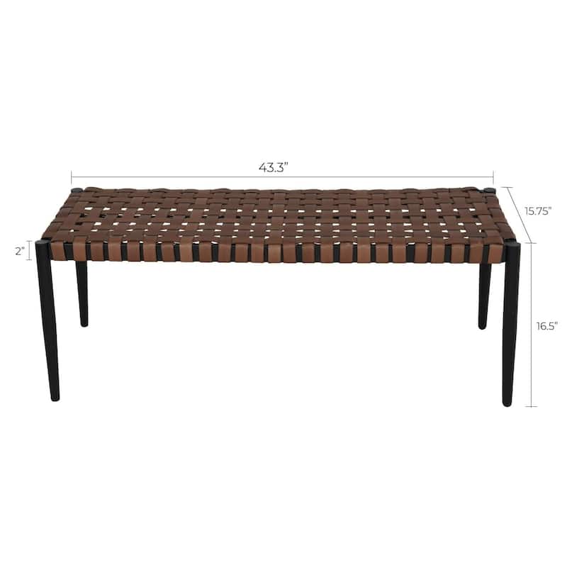 Patio Wicker Rattan Bench, In Metal Frame For Outdoor