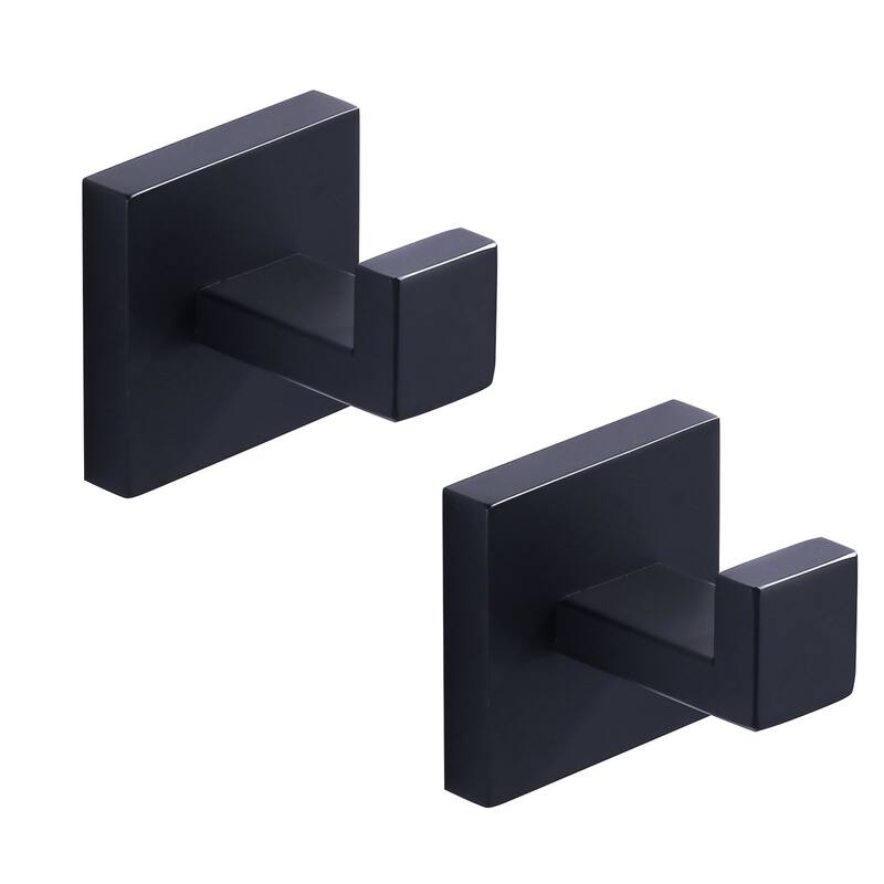 WOWOW J-Hook Wall Mount Robe/Towel Hook 2PCS - Matte Black