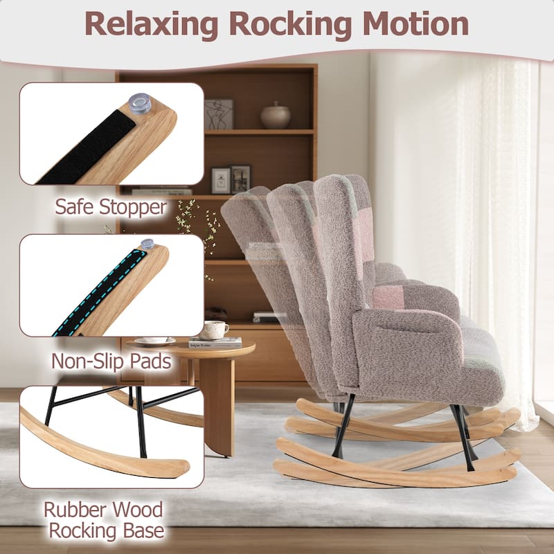 Gymax Nursery Rocking Chair Upholstered Boucle Fabric Nursing Armchair