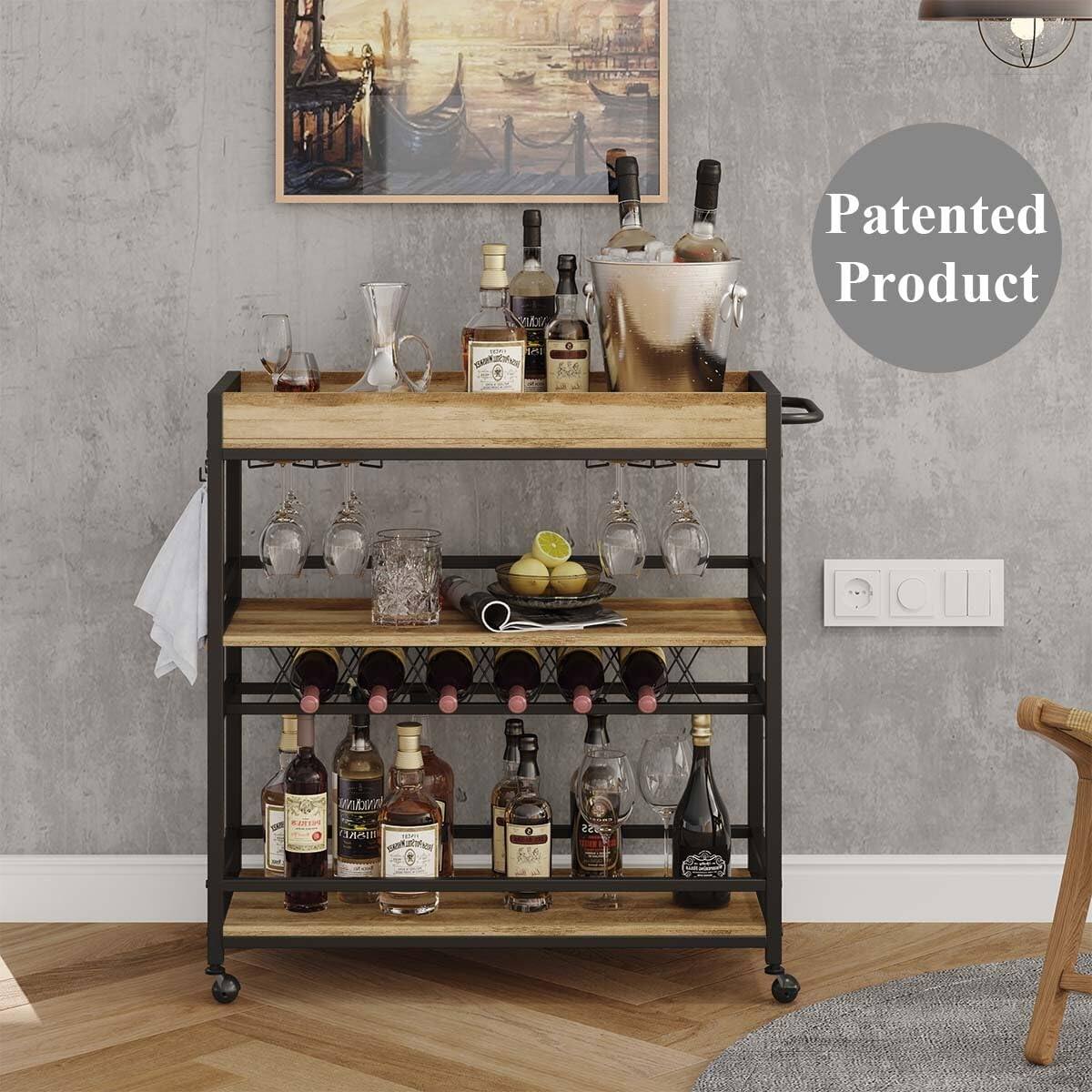 Bar Cart for The Home, Bar Serving Carts on Wheels, 3 Tier Storage