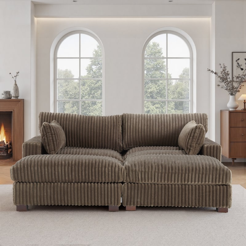 Modern Oversized Plush Corduroy Modular Sectional Sofa with 2 Ottomans