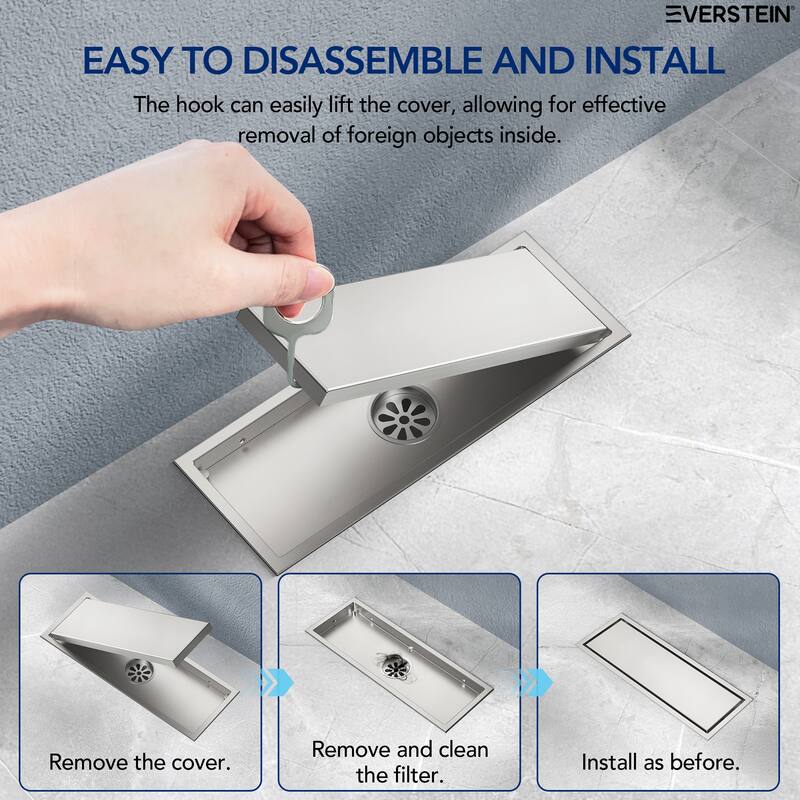 12-inch Linear Shower Drain With Solid Cover in Stainless Steel