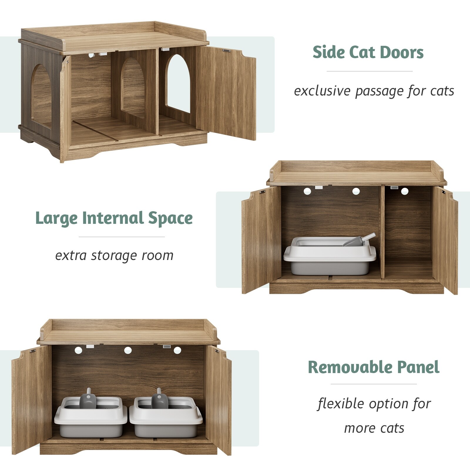 Lovinouse 6 in 1 Cat Litter Box Enclosure Furniture with Litter Catcher,  Wooden Cat Washroom with Drawer and Shelves, Hidden Litter Box Cat Cabinet,  Side Table …