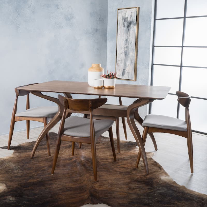 Carson Carrington Lund Mid-Century 5-piece Large Wood Rectangular Dining Set with Curved Legs by Christopher Knight Home - light grey + walnut