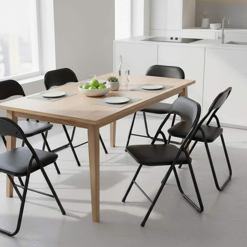 Homy Casa Set Black Folding Dining Chairs, Metal Frame PVC Seat - Black - Set of 6