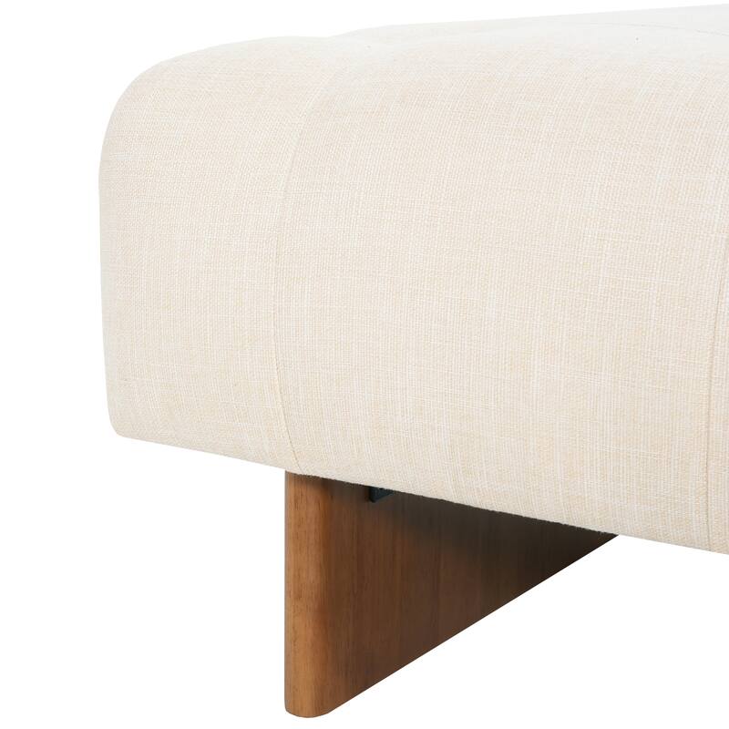 Tufted Linen Square Ottoman with Solid Wood Legs - Beige Elegant Design