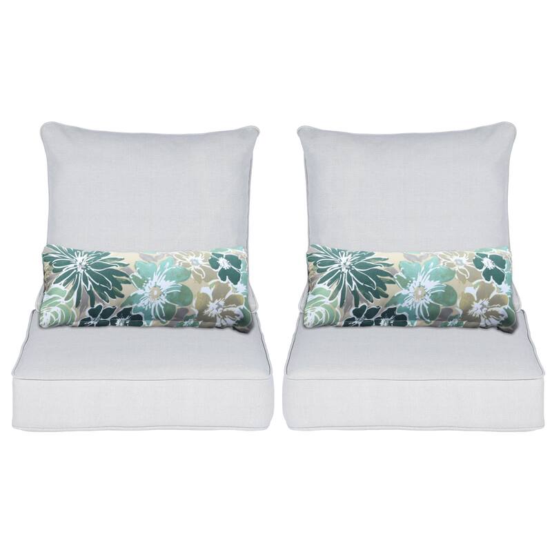 Aoodor Outdoor Deep Seat Chair Cushion Set (Set of 2 Seats, 2 Backs, 2 Pillows) - Light Gray - 24"W x 24"D