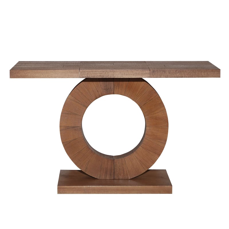 Modern Console Table with Circular Base, 53.2" Wood Entryway Table Narrow Long Sofa Table for Entryway, Living Room, Hallway聽 - Brown
