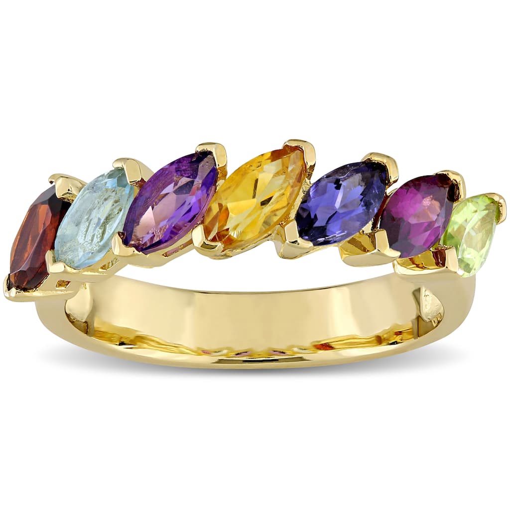 Miadora Marquise Shape Multi-Gemstone Ring Yellow Plated Sterling Silver
