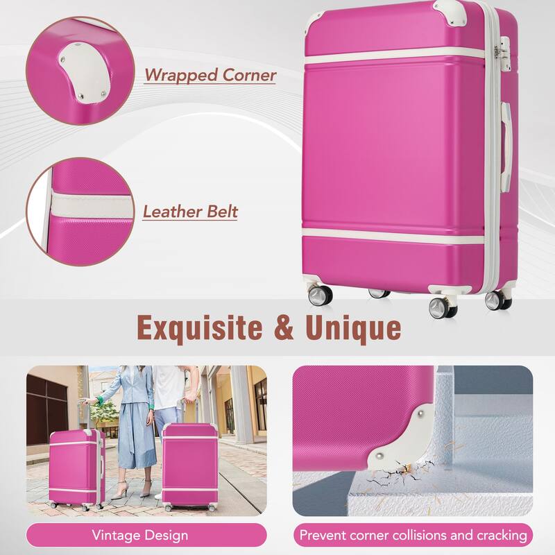 Lightweight 3-Piece Hardside Luggage Set with TSA Lock, 20" & 28" Spinner Suitcases & Cosmetic Case