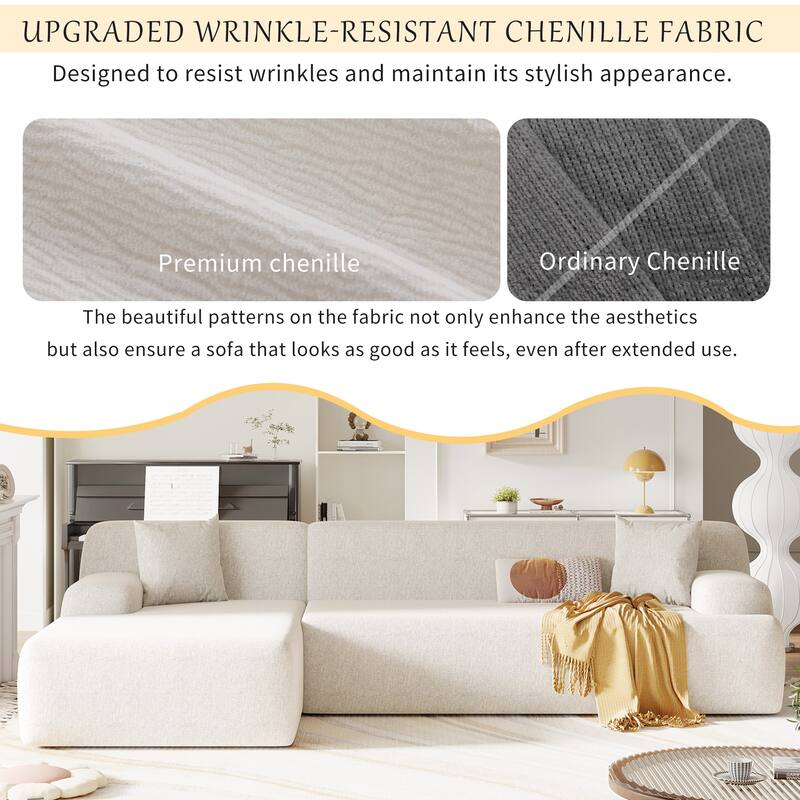 L-Shape Modular Sectional Sofa with Chaise Lounge, Oversized Chenille Upholstered Sofa, 3 Seater Sofa with 2 Throw Pillows