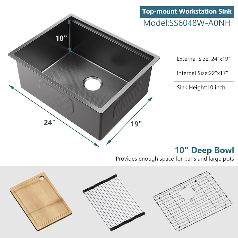 Undermount Stainless Steel Kitchen Sink -Black-Single Bowl