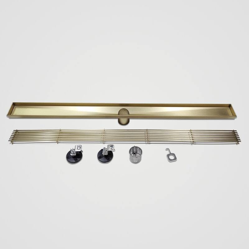 Oceanic Linear Shower Drain, Marine-grade 316 Stainless Steel, Grid Cover with Hair Strainer