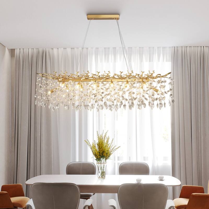 KAYLA 47.2" Modern 14-Lights Gold Luxury Crystal Linear Chandelier