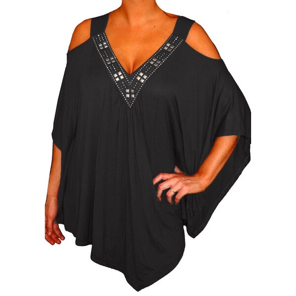 Funfash Plus Size Women Open Shoulder Black Blouse Top New Made in USA