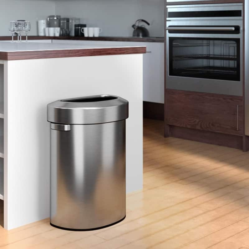 iTouchless 18 Gal Semi-Round Stainless Steel Open Top Trash Can