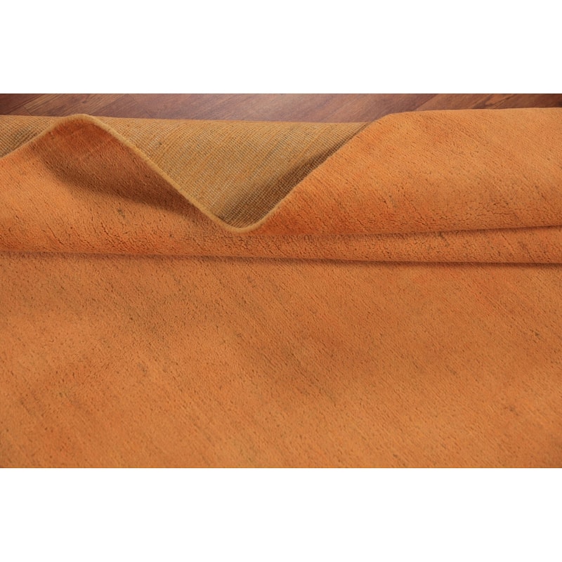 Modern Gabbeh Oriental Area Rug Handmade Orange Solid Wool Carpet - 4'11" x 6'7"